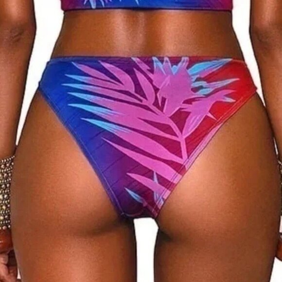 New! Bfyne Alieva Pink Blue Tropical Print Bikini Bottom 10597 - Picture 6 of 7